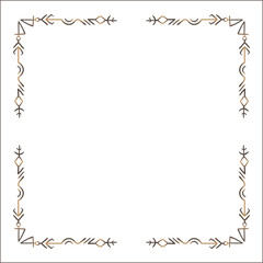 Elegant brown ornamental frame with Viking runes, decorative border, corners for greeting cards, banners, business cards, invitations, menus. Isolated vector illustration.	
