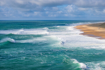 Aerial view of Nazare 's north beach in Portugal