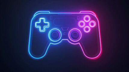 One line abstract light design on a black background, blue and purple neon 8bit retro game joystick single stick