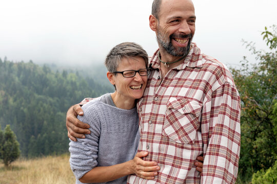 Happy Hugged Married Couple Portrait