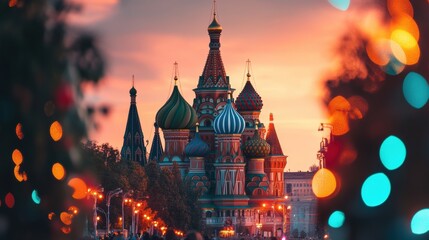 Obraz premium Mesmerizing Sunset over the Iconic St Basil s Cathedral in Moscow Russia