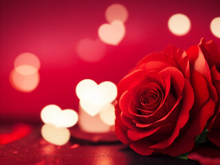 Red Roses Heart Shape With Abstract Defocused Lights - Valentines Day Card