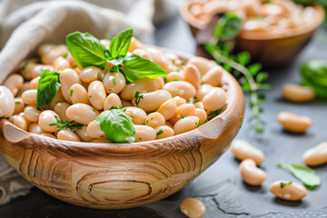 White beans in the bowl.