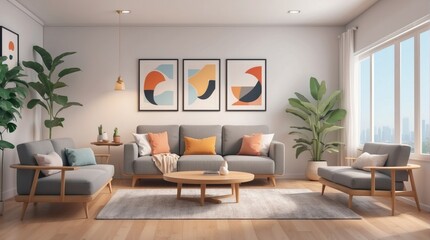 Minimalist beige interior, living room