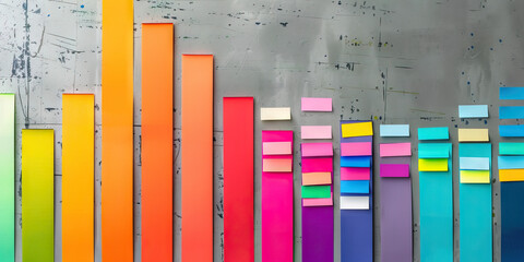 Employee engagement survey results, displaying open-ended comments in a range of colors on a colorful bar graph, overlaid on a gray background.