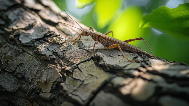 Stick Insect on Tree Bark - Close-Up Macro Photography