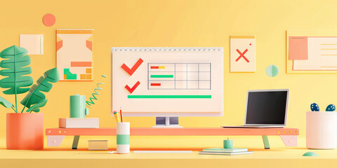 Safety training progress chart, indicating progress in mandatory courses with a green checkmark and a red x, on a light yellow background.