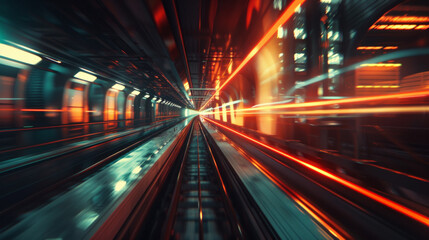 Fototapeta premium A futuristic subway running fast, action blur effect