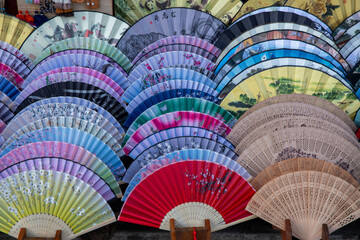 close up of colorful fans