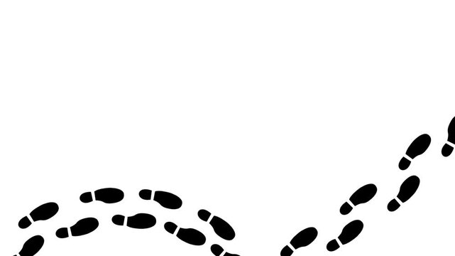Shoes footprints, man walking , isolated white background, 4k animation