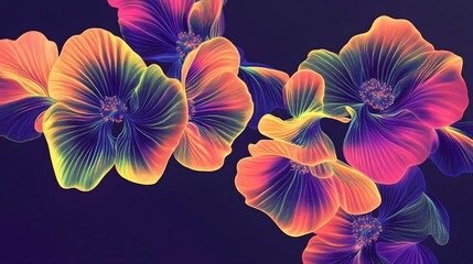 Neon Pastel Abstract Flora Simplified floral shapes in neon pastel colors with dimensional shading on a minimal background.