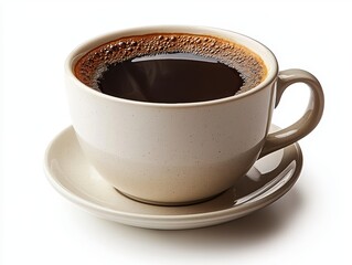 Obraz premium Freshly Brewed: Steaming Cup of Black Coffee in Minimalist White Mug on Plain Background