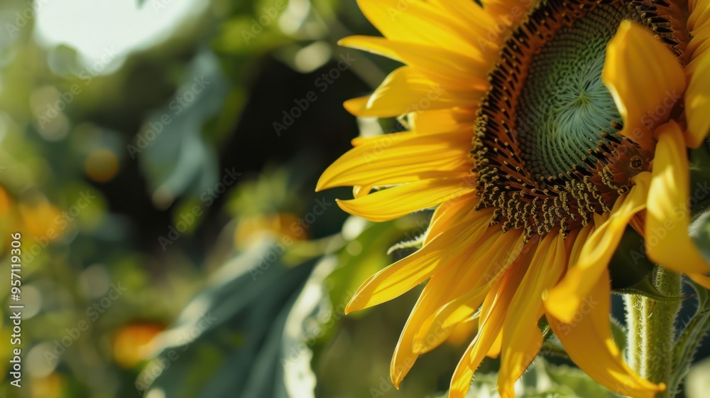 Wall mural closeup of a sunflower in a field