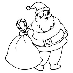 Santa Claus with a Large Gift Bag and Colorful Ribbons – Vector Illustration