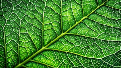 Obraz premium Vibrant green leaf displaying intricate network of veins and delicate edges, showcasing detailed texture and natural beauty in high-resolution close-up photography.