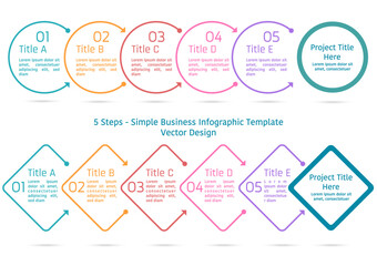 2 sets of 5 colorful lines business infographic template, sets of circle lines and diamond square lines with text frame