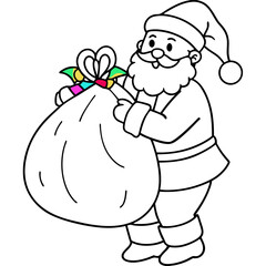 Santa Claus with a Large Gift Bag and Colorful Ribbons – Vector Illustration