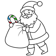 Santa Claus with a Large Gift Bag and Colorful Ribbons – Vector Illustration