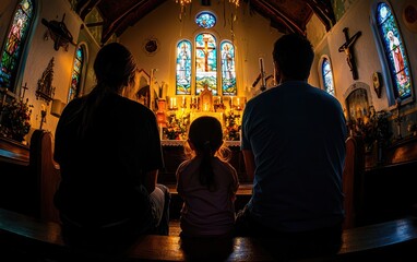 Obraz premium Spiritual reverence: worship, engaging in acts of devotion and adoration, fostering a deep connection with the divine, and participating in rituals, faith, gratitude, and communal unity