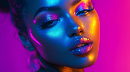 Obraz premium A woman with a bright blue face is wearing makeup