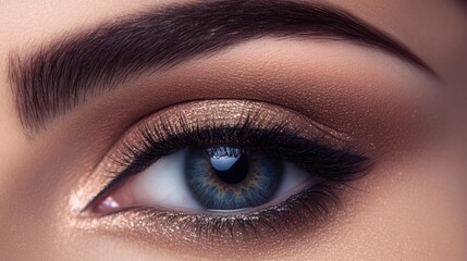 Fototapeta premium Stunning female eye close-up, featuring expert makeup with precise eyebrow shaping and dramatic eyelash