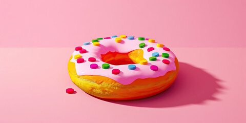 An abstract doughnut chart comparing online reviews by category, on a trendy, millennial-pink background. (Pink)