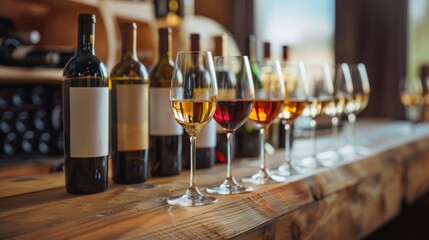 A row of grape wine glass on table