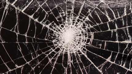 Obraz premium Broken Phone Screen A shattered phone screen with spiderweb cracks, symbolizing a valuable device damaged beyond repair