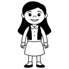 Smiling Indian Teen Girl, 17, in School Uniform - Full Body Vector Illustration