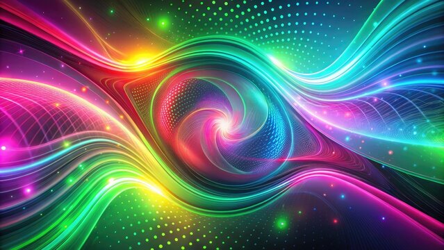 Vibrant, layered abstract background featuring swirling vector shapes and dynamic noise patterns in neon pink, green, and blue hues, evoking a sense of futuristic energy.