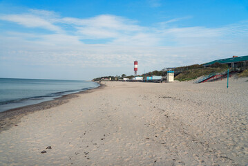 Sandy beach of Baltic sea on Curonian Spit in village Lesnoy. Kaliningrad region. Russia