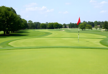 Obraz premium Golf course with flag and green grass
