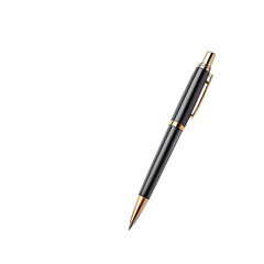 Naklejka premium A black mechanical pencil with gold accents sits on a white background, ready to write