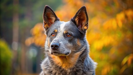 This Flanders cattle dog boasts a soft, blue-grey coat with accents of warm red-brown, its thick tail reminiscent of a sly fox's den.