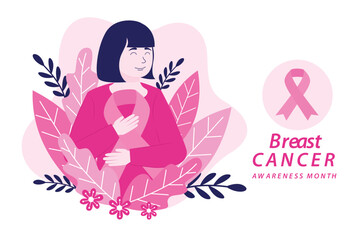 breast cancer awareness month with realistic pink ribbon poster