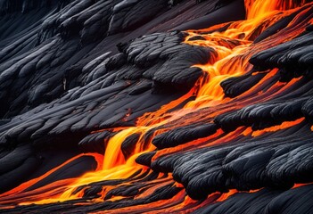captivating dynamic lava flow designs highlighting raw power fluid motion, nature, movement, magma, eruption, texture, landscape, geothermal, heat, molten