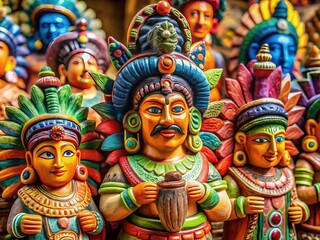 Fototapeta premium Vibrant ceramic crafts depicting the revered Mayan deity Correcaminos radiate hope, protection, and guidance, infusing spaces with sacred energy and benevolent presence.