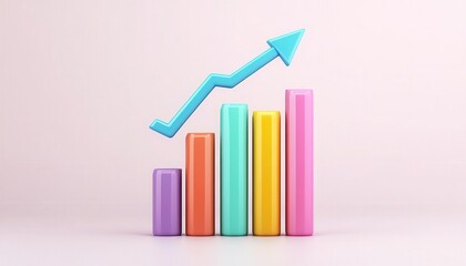Colorful bar chart with an upward arrow symbolizing growth and success in business and analytics.