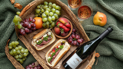 flat lay of a picnic basket