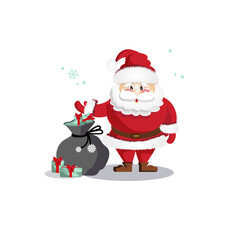 Merry christmas traditions Santa Claus with a new year bag of gifts, season holiday, festive celebration