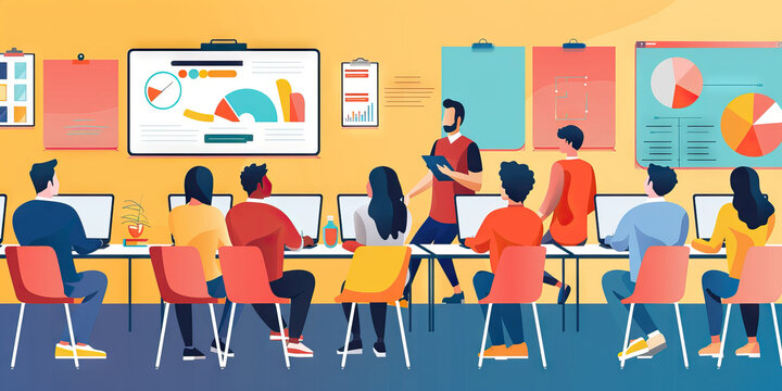 Employee Training & Development: A colorful infographic showcasing the number and variety of training courses offered by the company to enhance employee skills and career growth.