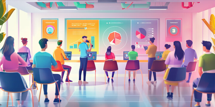 Employee Training & Development: A colorful infographic showcasing the number and variety of training courses offered by the company to enhance employee skills and career growth.