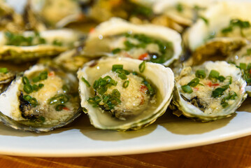 Steamed oysters with garlic, delicious cuisine in Chaoshan, china.

