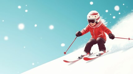 Skiing down a snowy slope, wearing festive gear, Christmas in the mountains