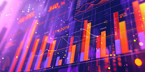 An infographic comparing key financial indicators across industries, highlighted by vibrant purple and orange colors.