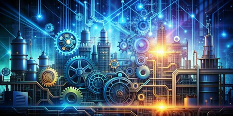 Obraz premium The Digital Gears of Progress, Digital Art, Cyberpunk, Futuristic