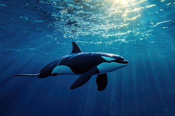 Fototapeta premium an orca fish or killer whale swimming on underwater of sea 