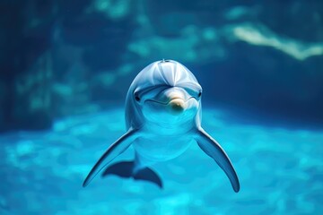 Obraz premium Cute dolphin swimming in blue water