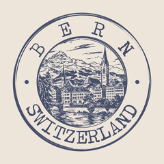 Obraz premium Bern, Switzerland Stamp City Postmark. Silhouette Postal Passport. Round Vector Icon. Vintage Postage Design. 