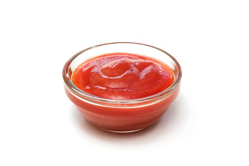 Bowl of ketchup or tomato sauce isolated on white background
